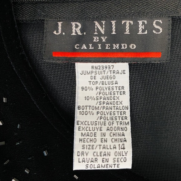 VINTAGE | 1980’s JR Nites by Caliendo Black Beaded Velvet Belted Retro Jumpsuit - Picture 6 of 12